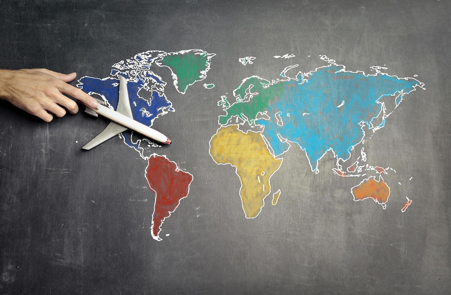 world map on chalkboard