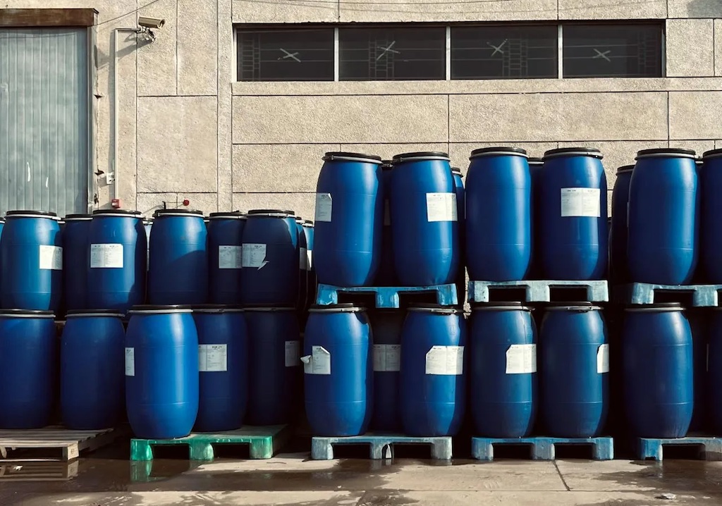 Blue plastic barrels