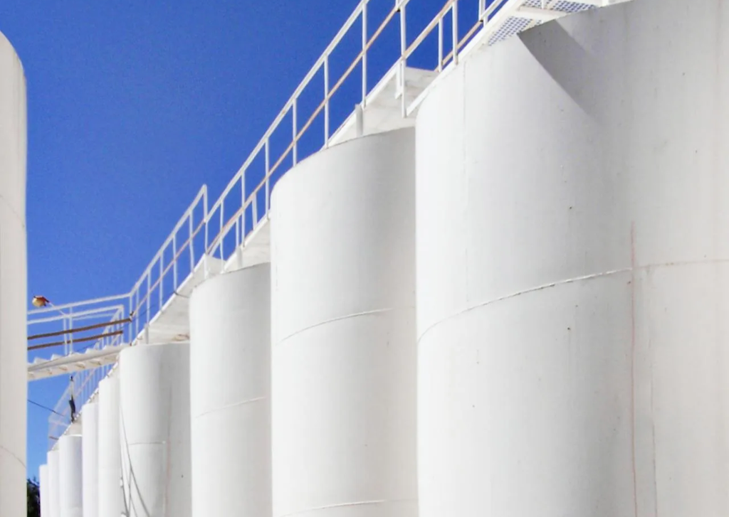 White painted metal containers
