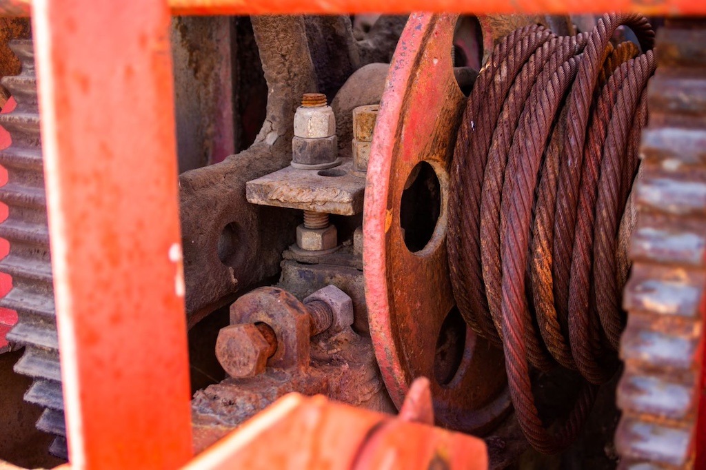 Rusty steel rope on roll